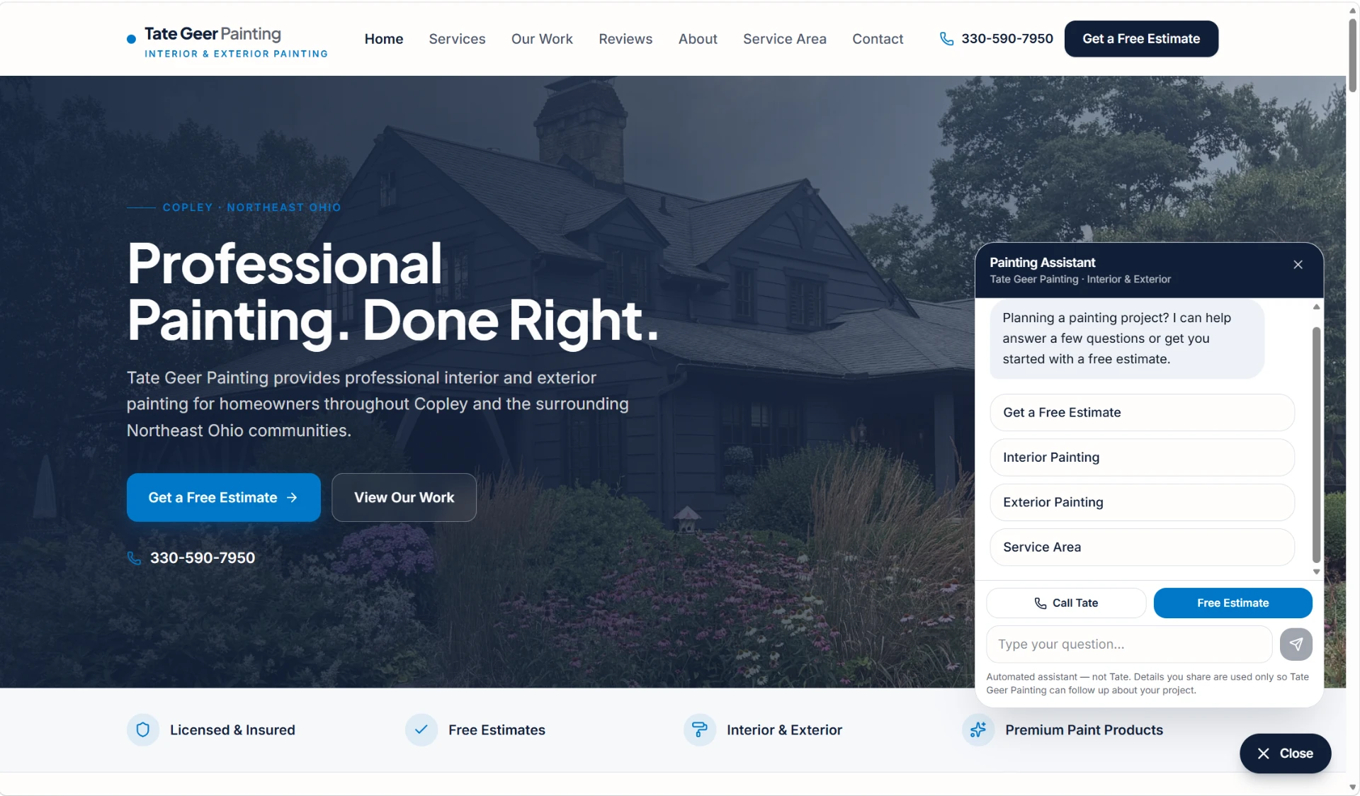 Tate Geer Painting website designed by Ascendr Digital