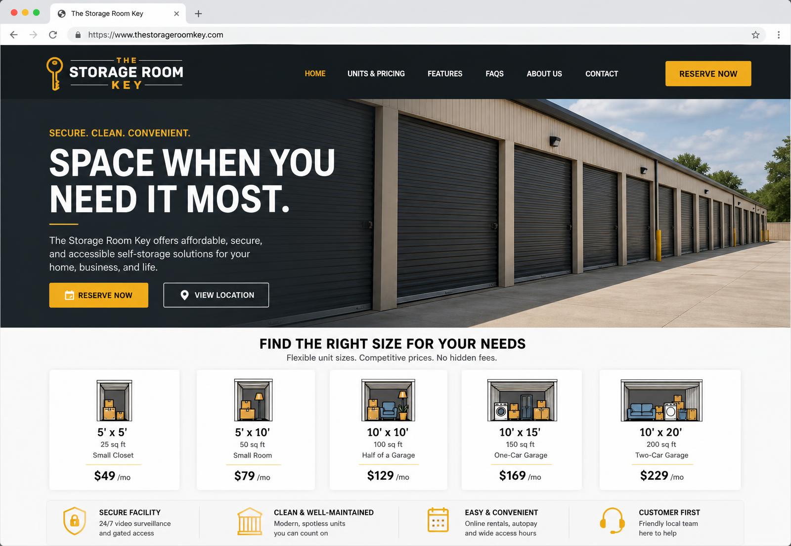 The Storage Room Key website homepage designed by Ascendr Digital